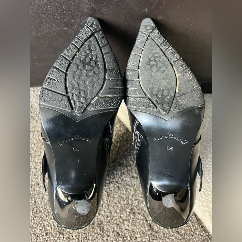 Bruno Cantini Black Leather Narrow Point Zip-up Booties 2 Crystal Accents - 35 - Picture 11 of 11